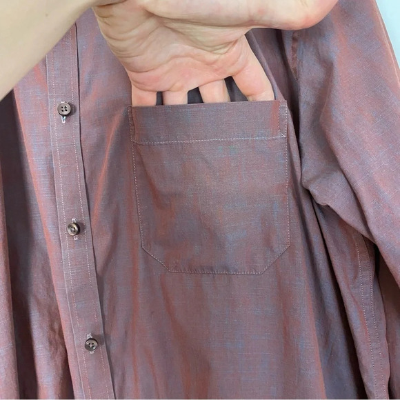 Azzaro Button Down Shirt Mens XXL Iridescent Blue Gray Pink Fine Cotton Pocket - Picture 4 of 12
